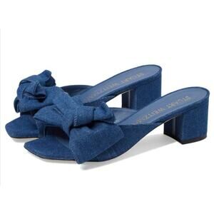 Stuart Weitzman Love Knot 50 Block Slide Vintage Denim Indigo Size 9.5 NIB